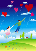 Amour en ballons au ciel bleu